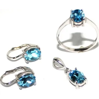 Souprava šperků Stříbrná souprava Swarovski krystal Akvamarine - NK,P,T1245 (Stříbrné náušnice, přívěsek a prsten se Swarovski krystalem)