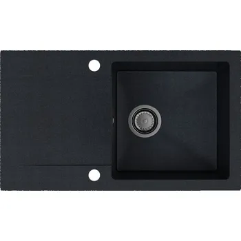 Granitový dřez Sink Quality Ferrum, kuchyňský granitový dřez 770x450x190 mm + černý sifon, černá skvrnitá-BROCADE, SKQ-FER.B.1KDO.XB