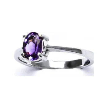 Prsten Stříbrný prsten přírodní ametyst světlý - T1245 (Stříbrný prsten s ametystem 8 x 6 mm)