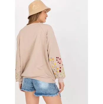 Dámská mikina Dámská mikina bez kapuce s výšivkou na rukávech RUE PARIS béžová