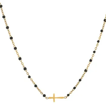 Šperk ORNAMENTI Pozlacený náhrdelník Cross Black Beads gold