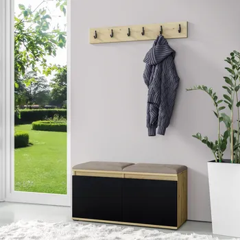 Předsíňová stěna Eka Předsíňová stěna s čalouněnými panely Trinity 5 - Dub Artisan s černou / Tmavá béžová 2305