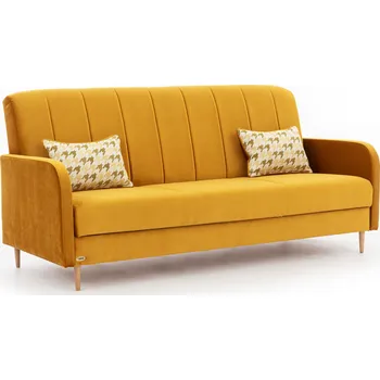 Sedací souprava Pohovka Loretto Clic-Clac s rozkladem, úložným prostorem a čalouněnými zády, z bukového dřeva