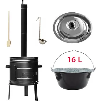 Kempingové nádobí Smaltovaný kotlík 16 L + kovová kotlina 39 cm