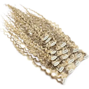 Příčesek Clip in kudrnaté vlasy 100% lidské REMY 50cm - platina/světle hnědá