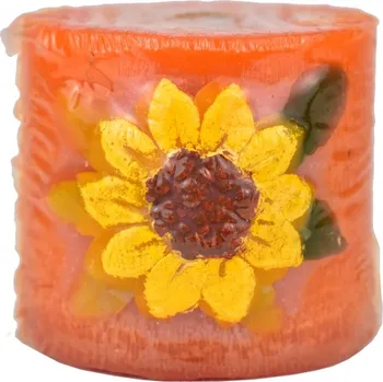 Svíčka Svíčka válec tmavě oranžová se slunečnicí 6x6 cm (136043 CAN svíčka tm.or.slunečnice válec 60/60)