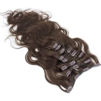 Příčesek Clip in vlasy vlnité 100% lidské REMY 50cm - tmavě hnědá
