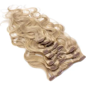 Příčesek Clip in vlasy vlnité 100% lidské REMY 50cm - přírodní/světlejší blond