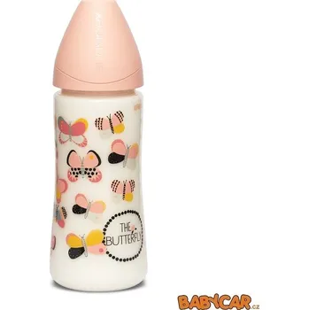 SUAVINÉX láhev se širokým hrdlem SILIKON 360ml Motýl/Oranžová