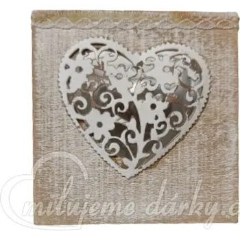 Svícen Dřevěný svícen se srdcem na 1 čajovou svíčku, vintage design