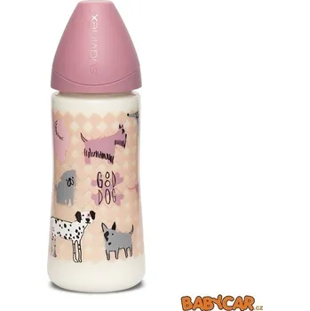 Kojenecká láhev SUAVINÉX láhev se širokým hrdlem SILIKON 360ml Pes/Růžová