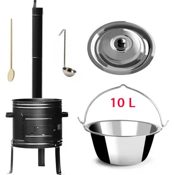 Kempingové nádobí Nerezový kotlík 10 L + kovová kotlina 31 cm