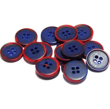 Knoflík GU200, Plastový knoflík, modrý s červeným, 15 mm / 1 kus