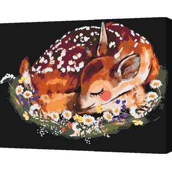 Malování podle čísel - Srnka mezi květy Velikost: 30x40cm, Rámování: Pouze srolované plátno