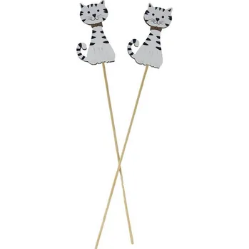 Zahradní dekorace Dřevěný zápich Kočka 29 cm, sada 2 kusy (Zápichy s kočkou)