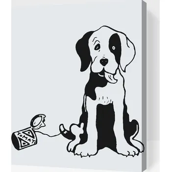 Malování podle čísel - Černobílý pes Velikost: 30x40cm, Rámování: Pouze srolované plátno