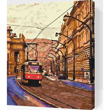 Malování podle čísel - Pražská tramvaj Velikost: 30x40cm, Rámování: Pouze srolované plátno