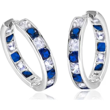 Náušnice GEMMAX Náušnice kroužky z bílého zlata Ø 15 mm se safírově modrými a bílými zirkony – zlatý šperk ryzosti 585/1000 v Dárkovém balení s Certifikátem GLEWM-15-30711
