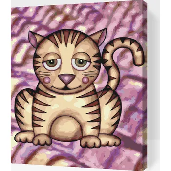 Malování podle čísel - Kočka s fialovými tvářemi Velikost: 30x40cm, Rámování: Pouze srolované plátno