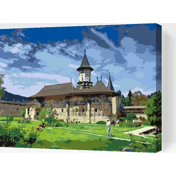 Malování podle čísel - Klášter Moldovita, Rumunsko Velikost: 30x40cm, Rámování: Pouze srolované plátno
