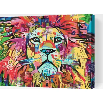 Malování podle čísel - Barevný lev 4 Velikost: 30x40cm, Rámování: Pouze srolované plátno