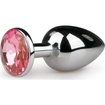 Dildo Easytoys Metal No.1 - stříbrný anální kolík s růžovým kamenem (2,7 cm)