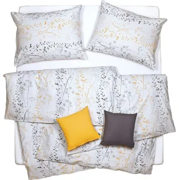 Povlečení SCANquilt povlečení KLASIK rostliny-pruhy bílošedožlutá 140 x 220/70 x 90 cm