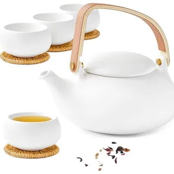 Konvice na čaj Craft set konvička se sítkem a čtyř japonských šálků bílý - ZENS (Set Craft konvička bílá - ZENS)