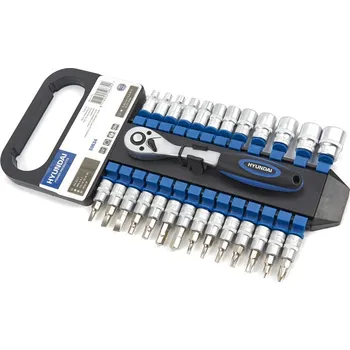 Sada nářadí Sada nástrčných hlavic a bitů CrV, s ráčnou 1/4″, 72 zubů s vyhazovákem, 27 ks, HYUNDAI (Hyundai Power Products)