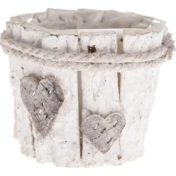 Biokrb Dřevěný obal na květináč s PVC Srdce, 11,5 x 10 x 11,5 cm, bílá