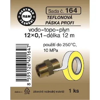 Instalatérský materiál Teflonová páska, vodo-topo-plyn, 12 x 0,1, délka 12 m, 1 ks, č. 164, HARTMAN