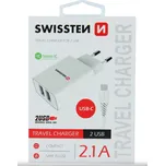 SWISSTEN SÍŤOVÝ ADAPTÉR SMART IC 2x USB 2,1A POWER + DATOVÝ KABEL USB C 1,2m BÍLÝ