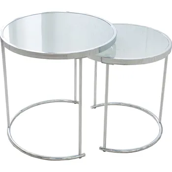 Konferenční stolek Invicta Art Deco 2 ks kov/sklo bílý/chrom