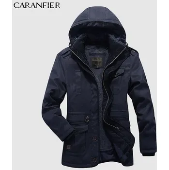 Pánský zimní kabát Pánská kašmírová parka zimní s kapucí - 2XL Barva: Modrá, Velikost: 2XL