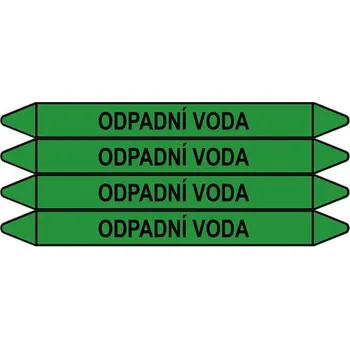 samolepka Značení potrubí, odpadní voda,4 ks, 250 × 26 mm
