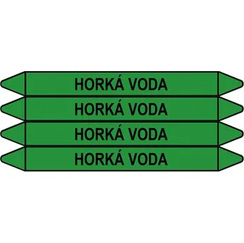 samolepka Značení potrubí, horká voda,4 ks, 250 × 26 mm