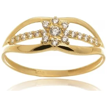 Prsten Dámský prsten ze žlutého zlata se zirkony PR0465F + DÁREK ZDARMA