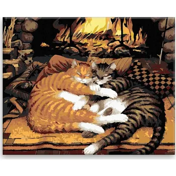 Malování podle čísel - Kočičí láska - 50x40 cm, bez dřevěného rámu - CZ výroba