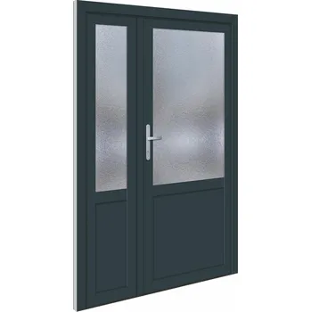 Vchodové dveře SOFT vchodové plastové dveře BARCELONA, antracit/bílá, 130x200 cm, levé (dvoukřídlé plastové dveře 130x200 cm, vč. rámu)