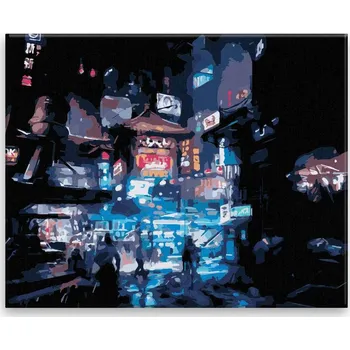 Malování podle čísel - Noční město v Číně - 50x40 cm, bez dřevěného rámu - CZ výroba