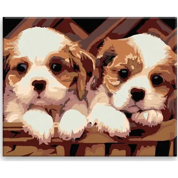 Malování podle čísel - Dvě štěňátka - 50x40 cm, bez dřevěného rámu - CZ výroba