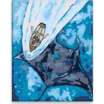 Malování podle čísel - Rejnok a loďka - 40x50 cm, bez dřevěného rámu - CZ výroba