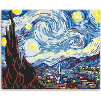 Malování podle čísel - Hvězdná noc - van Gogh - 50x40 cm, bez dřevěného rámu - CZ výroba