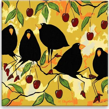 Malování podle čísel - Vrány na třešních - 40x40 cm, bez dřevěného rámu - CZ výroba