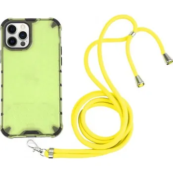 Pouzdro na mobilní telefon Nárazuvzdorný kryt se strukturou včelí plástve a šňůrkou pro iPhone 12 Pro Max - neonově žlutý