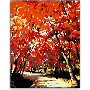 Malování podle čísel - Červená alej - 40x50 cm, bez dřevěného rámu - CZ výroba