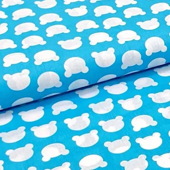 Bavlněné plátno P0682 aqua, bílé medvědí hlavy, š.140