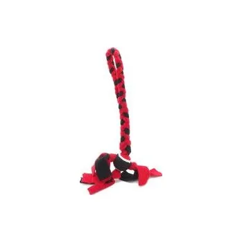 Hračka pro psa Flamingo hračka pro psa fleecové přetahovadlo 63 cm s tenisákem červená/černá