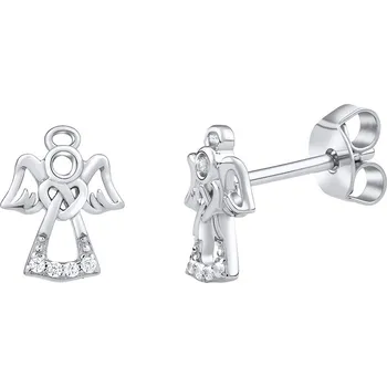 Šperk SILVEGO Stříbrné náušnice pecky anděl Abda s čirými Brilliance Zirconia MW2233E