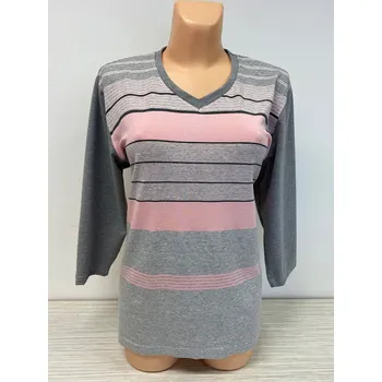 Dámské tričko Pruhované triko růžová se šedou VOPA, Barva Růžová, Velikost XL 44, Materiál 96% Viskoza 4% Lycra